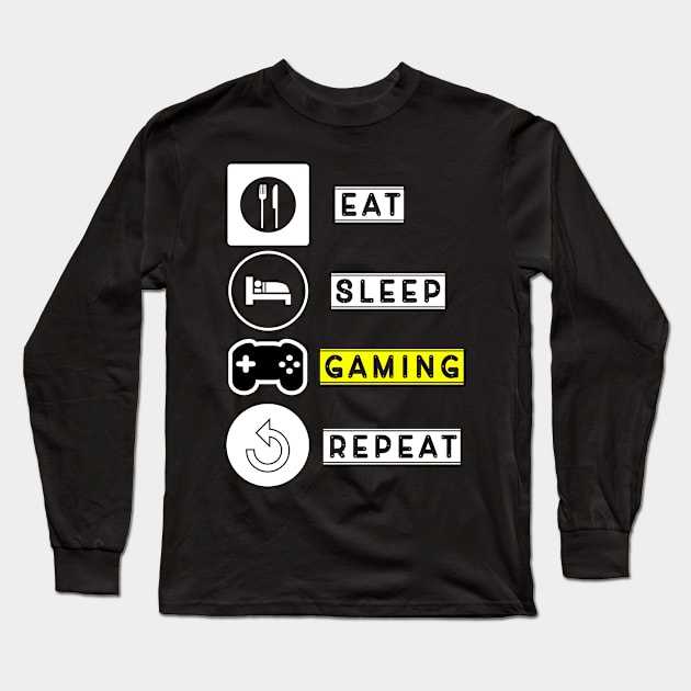 eat sleep gaming repeat Long Sleeve T-Shirt by Imutobi